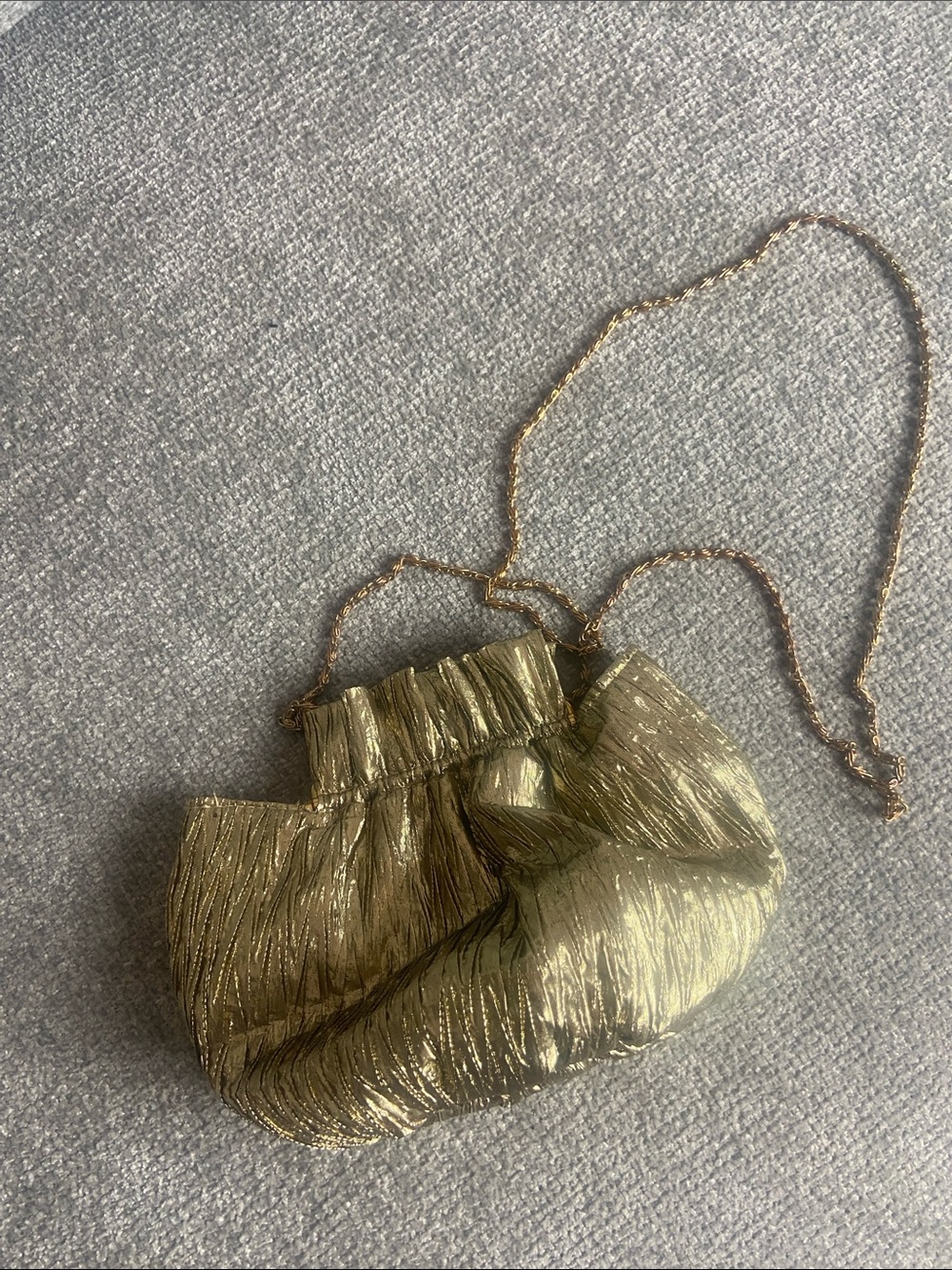 Gold Metallic Ruched Evening Wristlet with Chain